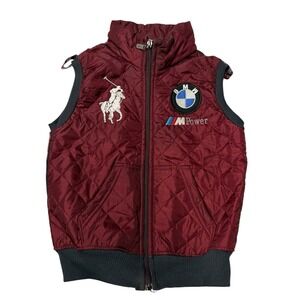 Custom Burgundy Quilted Puffer Vest Youth 5–6 Polo BMW Style Logo Zip